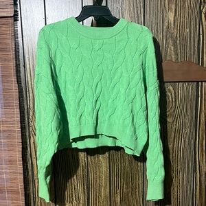 Pink Rose Vibrant Green Crew Neck Sweater